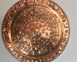 Vintage Aztec/ Myan Style Hans Hammered Dial Wall Plaque