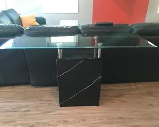 Side table with glass top and marble base.  Matching coffee table is also available.