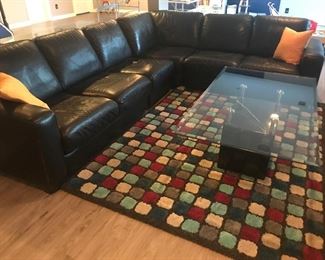 Black Leather Sectional Couch (3 Pieces) 