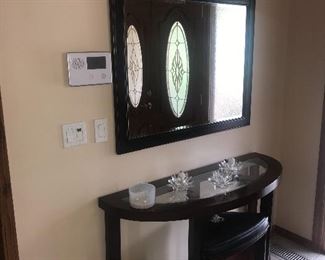 HALF MOON SHAPED CONSOLE TABLE W/GLASS TOP