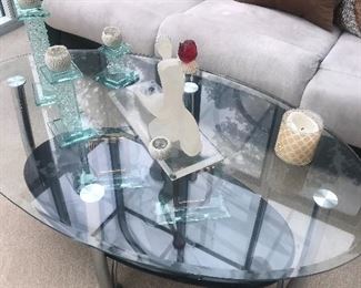 ROUND GLASS TOP COFFEE TABLE