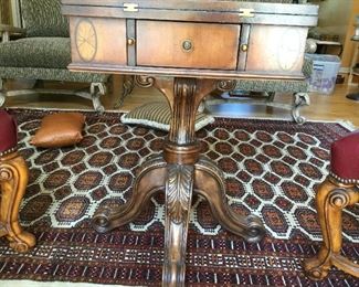 CHESS TOP 3 LEG TABLE SIDE VIEW SHOWING STORAGE DRAWERS - 