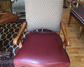 (2) NAILHEAD,  LEATHER SEAT, FABRIC BACK , ARM CHAIRS