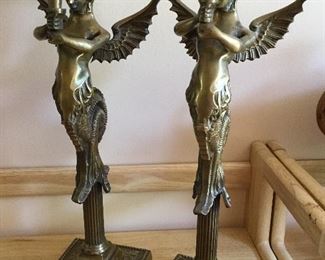 MYTHOLOGICAL WINGED MERMAID BRASS  CANDLESTICK HOLDERS  MADE IN INDIA