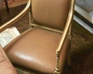  Distressed painted Italian leather chairs covered in leather.