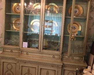 Karges china cabinet with a leather covered brushing slide. The hand painted finish is what they are known for... Ordered in 1959 !!!