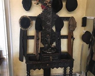 Rosette Carved Hall Tree Vintage hats
