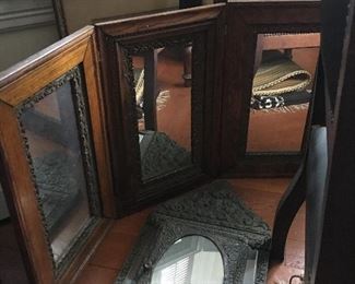 Trifold Shaving Mirror Victorian Metal and Mirrored Hanging Cabinet