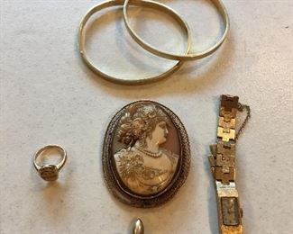 Gold Watch, gold framed fantastic victorian cameo