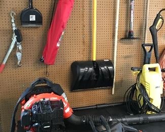  Craftsman chainsaw,  Arien  contractor s Blower, power washer, come along, chair in a bag and lawn tools