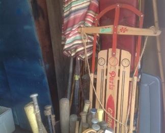 Baseball bats, tennis rackets, sleds and toboggan 