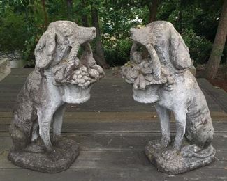 Garden statues - pair of dogs with baskets (27" tall)