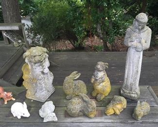 More garden statuary: St. Francis, bunnies, Chinese dragon