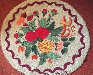 Handmade 37" hooked rug - dated 1963