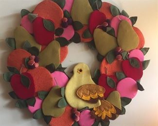 Groovy 1970s handmade cloth wreath, 25" diameter (dated 1975 on back)