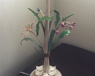 Painted metal table lamp with flowers (Italian?)