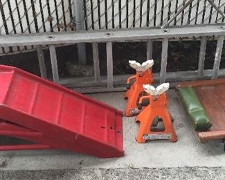Car ramps, 3-ton jack stands, creeper