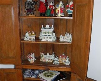 Vintage Pine Corner cupboard, Lighted “Snow Houses” Signed WB Original, Walter Brockmann - St. Louis pre-Dept 54