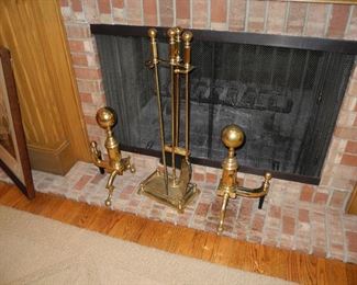 Brass Andiron set and Fireplace accessories 