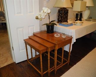 End Tables/Nest of 3 Faux Bamboo - Henderson Walnut (?) 