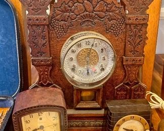 VINTAGE Clocks including Antique Kitchen Gingerbread Clock