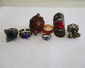Antique eastern filigree rings with glass and red coral