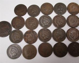 Indian head cents and a shield nickel