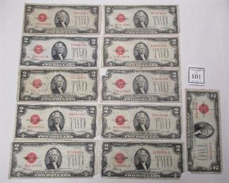 Red seal two dollar bills
