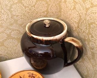 Hull pottery brown stoneware lidded milk pitcher
