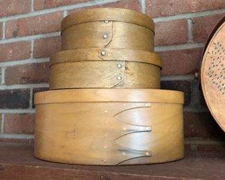 Pennsylvania dutch round wooden boxes# antique cheese boxes