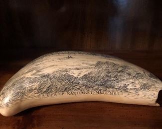 Large scrimshaw replica "A view of Nantucket, Mass 1853" Sperm whales tooth