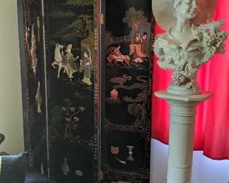 Chinese Coromandel 6-Panel Folding Screen. This screen is hand-painted and decorated with semi-precious stones!