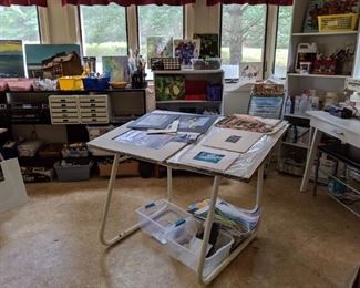 Artist Studio Showing Drawing Table and Supplies