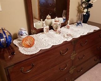 Beautiful antique queen three-piece bedroom set, mirrored dresser shown