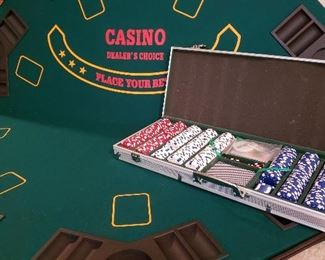 Folding poker table top and professional chip set