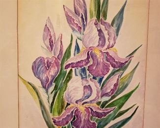 Iris watercolor by Lindsborg artist Alba Malm, circa 1920