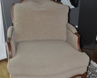 Gorgeous taupe suede Ethan Allen arm chair with loose cushion back, 33"w x 34'h x 37"d