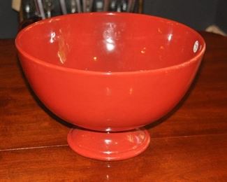 Large beautiful red ceramic pedestal centerpiece bowl!