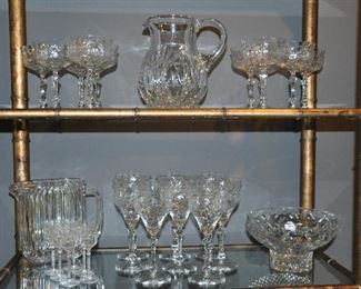 Stunning vintage etched crystal stemware and cut glass serving bowls