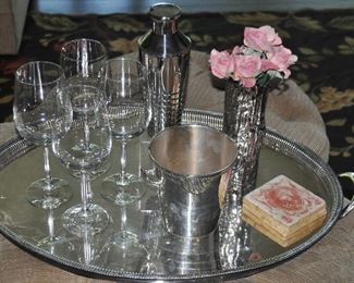 Wonderful large silver tray shown with great bar ware!