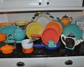 Fun Homer Laughlin Fiestaware and other colorful china and teapots including Droll Designs!