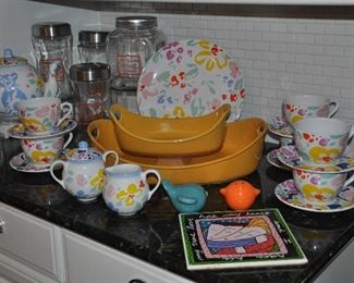 Soleil Porta made in Portugal, coffee and dessert set shown with Rachel Ray casserole dishes and glass canisters