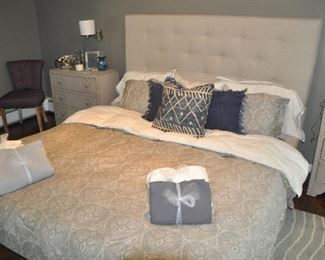 Tufted king size beige platform headboard from Ikea