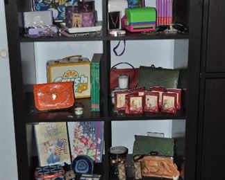 Black IKEA 8-cube open shelf cabinet 31”w x 59”h x 15”d shown with accessories from American Girl, Coach, Juicy Couture and more