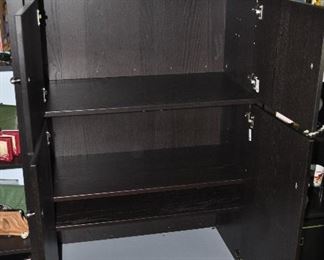 IKEA 4-door 3 shelf cabinet, shown with doors open. 33”w x 53”h x 17”d