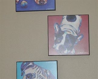 Sample of 9 woodblock dog prints by J. Whitsell 8”x 8”