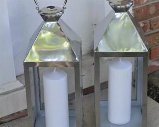 Large silver candle lanterns, 8” x 27.5” x 9”