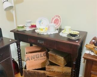 Antique Advertising Boxes, Antique Mahogany Table 
