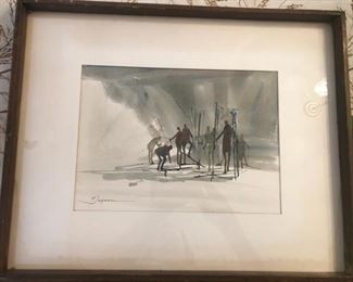 MCM Jagman Skiers Original Watercolor https://ctbids.com/#!/description/share/188233