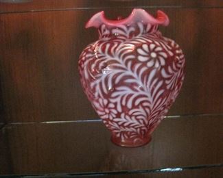 Cranberry Opalescent Vase.
